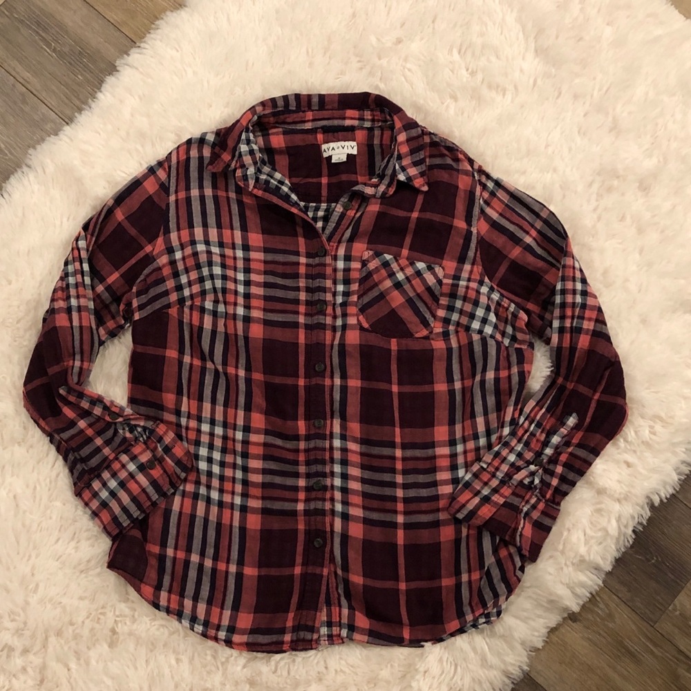 Women's Ava Viv Plaid Button-Down Shirt
